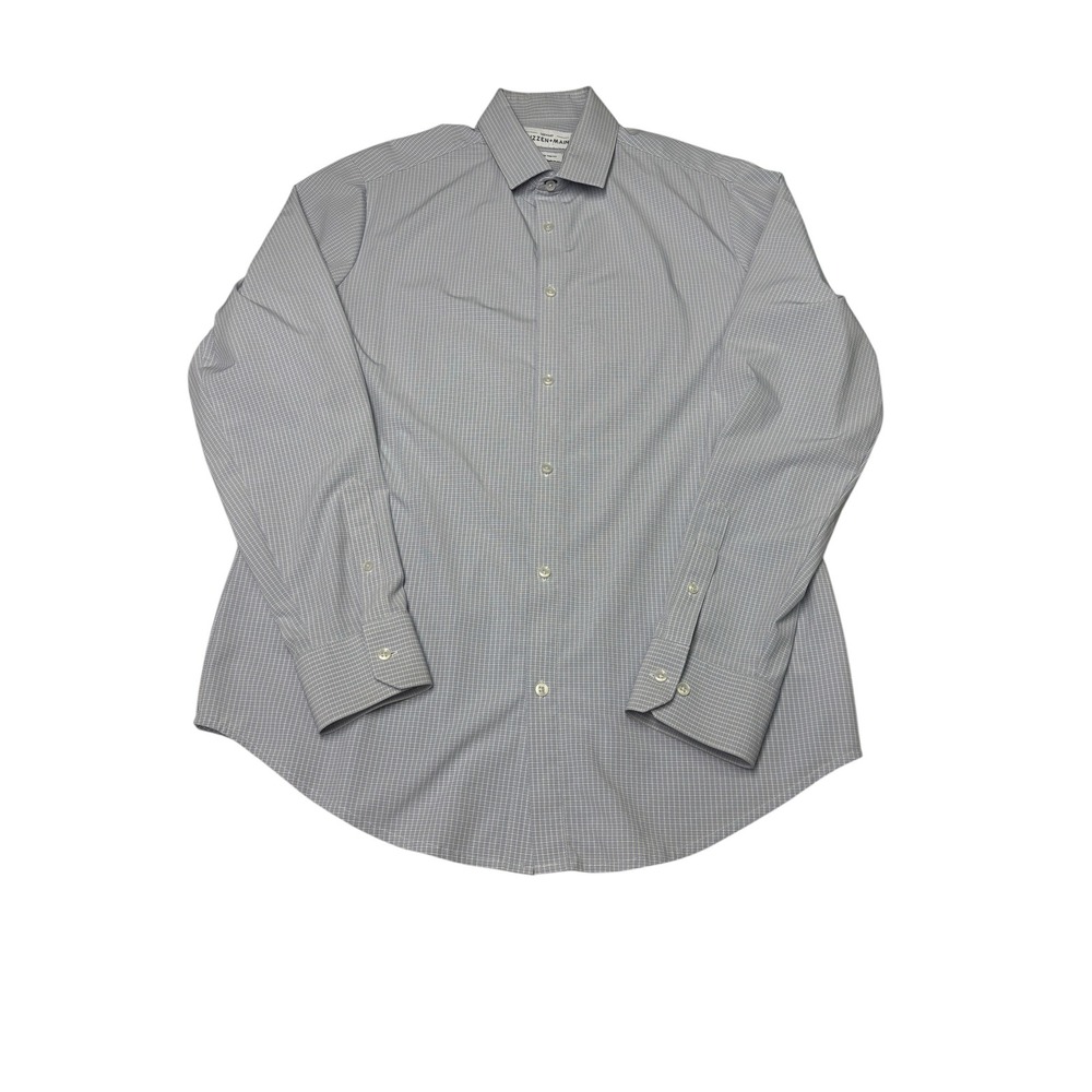 Mizzen+Main Leeward Dress Shirt Mens XL Trim Fit Blue Micro Check Performance